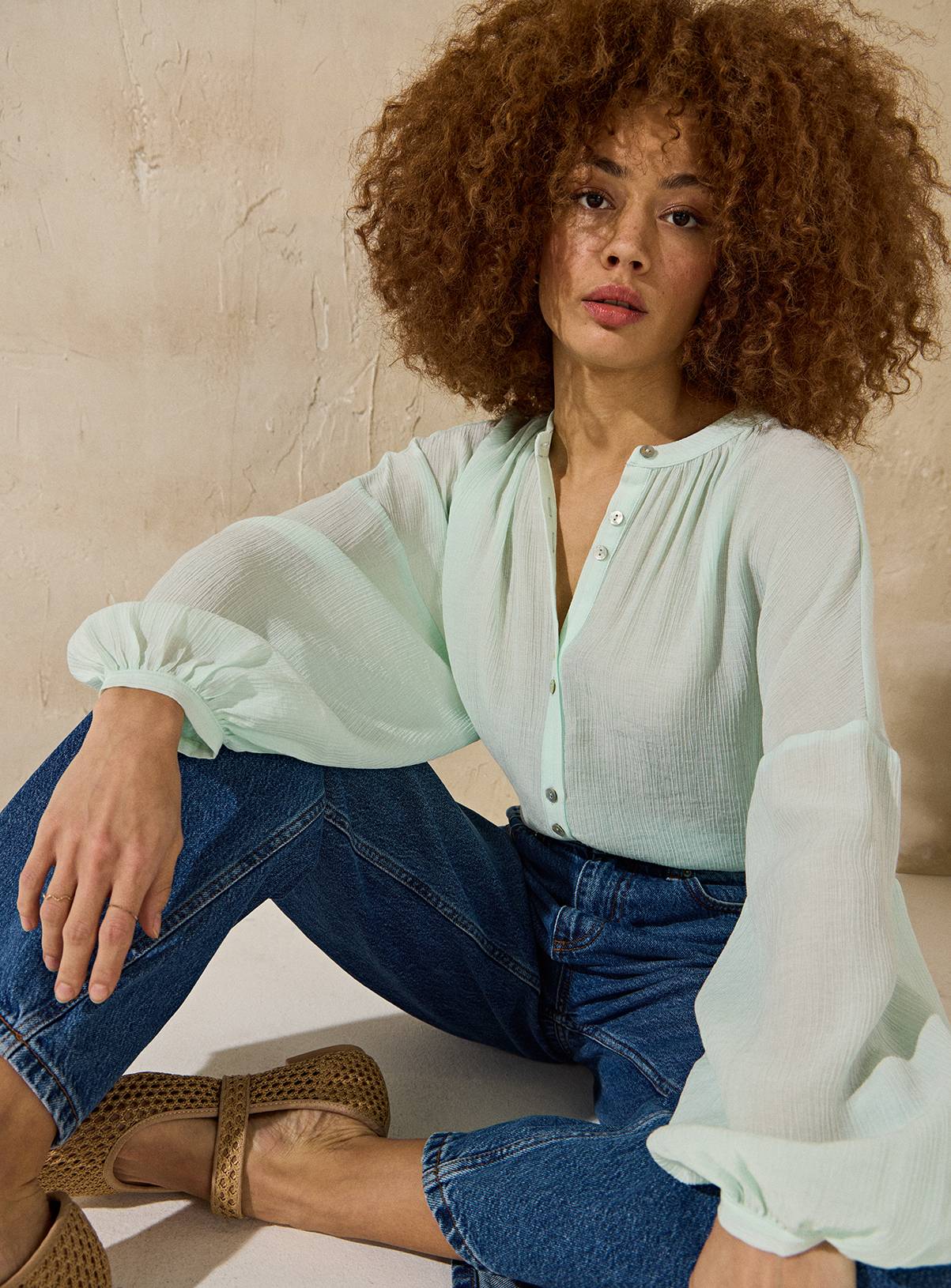 EVERBELLE Pale Green Button Detail Blouse 8 - Image 1